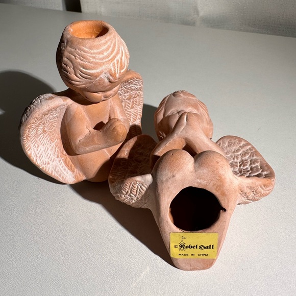 Vintage Nobel Hall Terracotta Kneeling Cherub with Candles Set of 2 - Picture 8 of 8